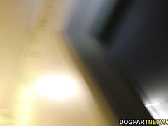 Межрасовый групповой секс грудастой бабенки с приставами-неграми на глазах молодого мужа